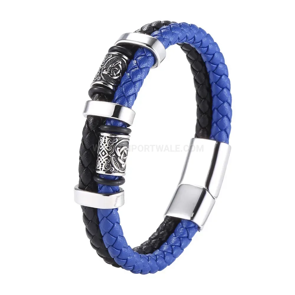 Retro Multilayer Leather Cuff Bracelet with Stainless Steel Hardware