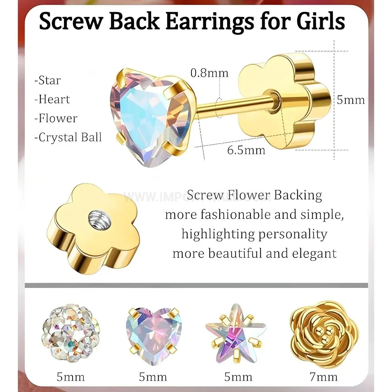 Fashion Dainty Floral Stainless Steel Flat Back Cartilage Piercing Stud Set