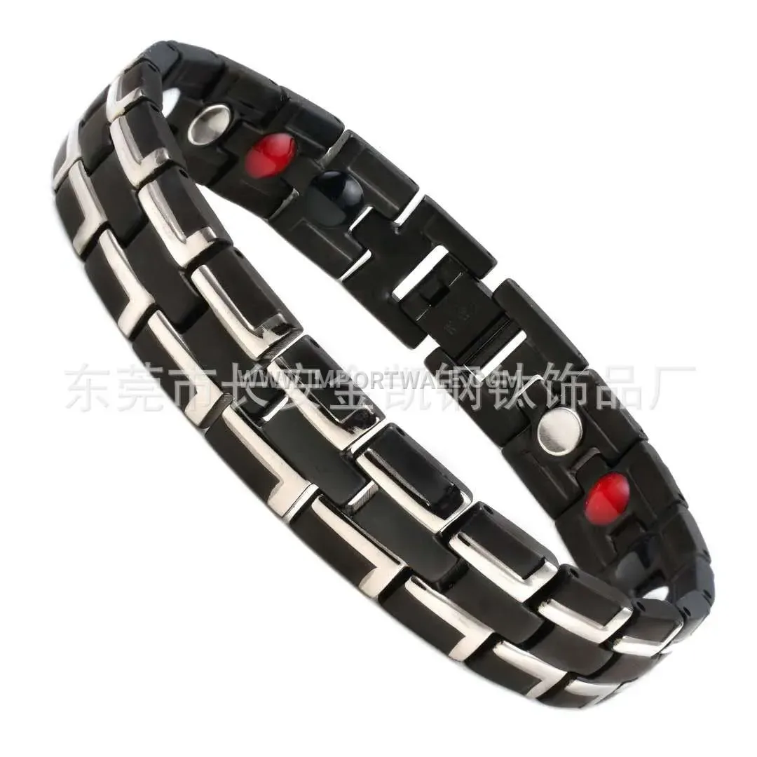 Two-Tone Geometric Titanium Steel Men's Magnetic Bracelet