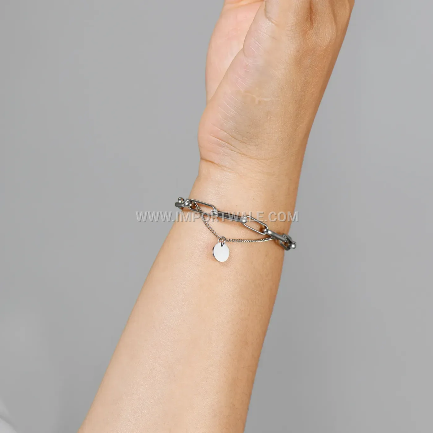 Double Layer Stainless Steel Bracelet with Pin Clasp Accent