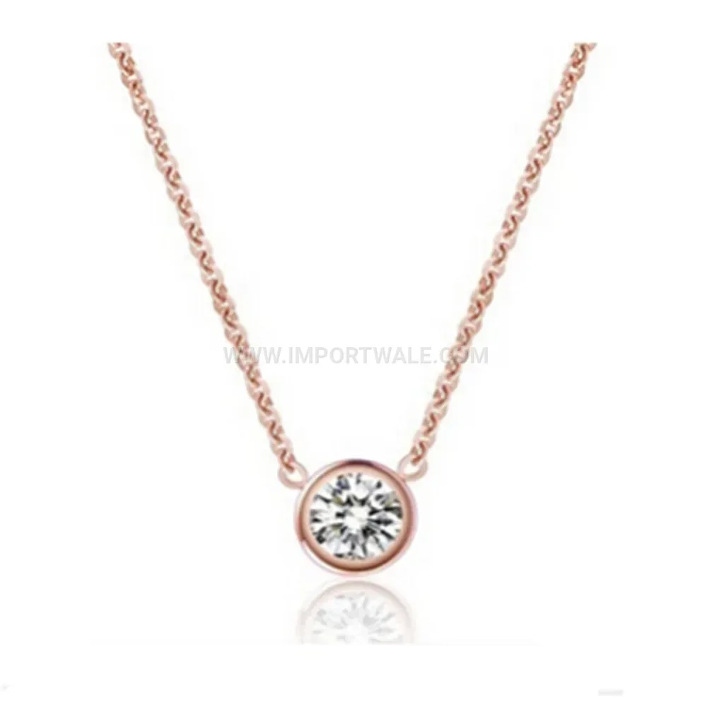 Single Solitaire Rhinestone Titanium Steel Pendant Chain Necklace