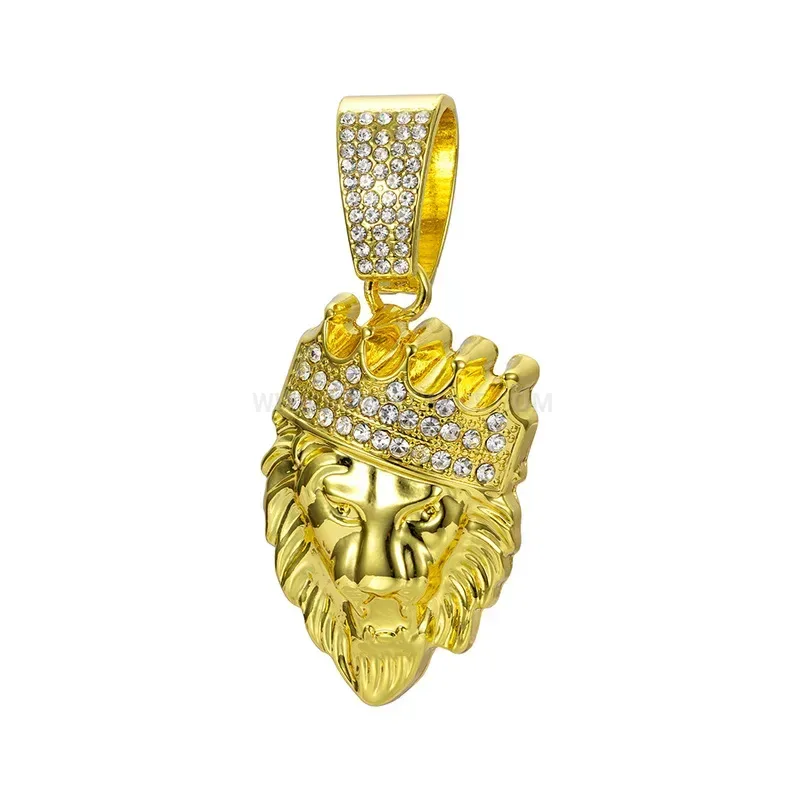 Bold Iced Out Crowned Lion Head Alloy Pendant