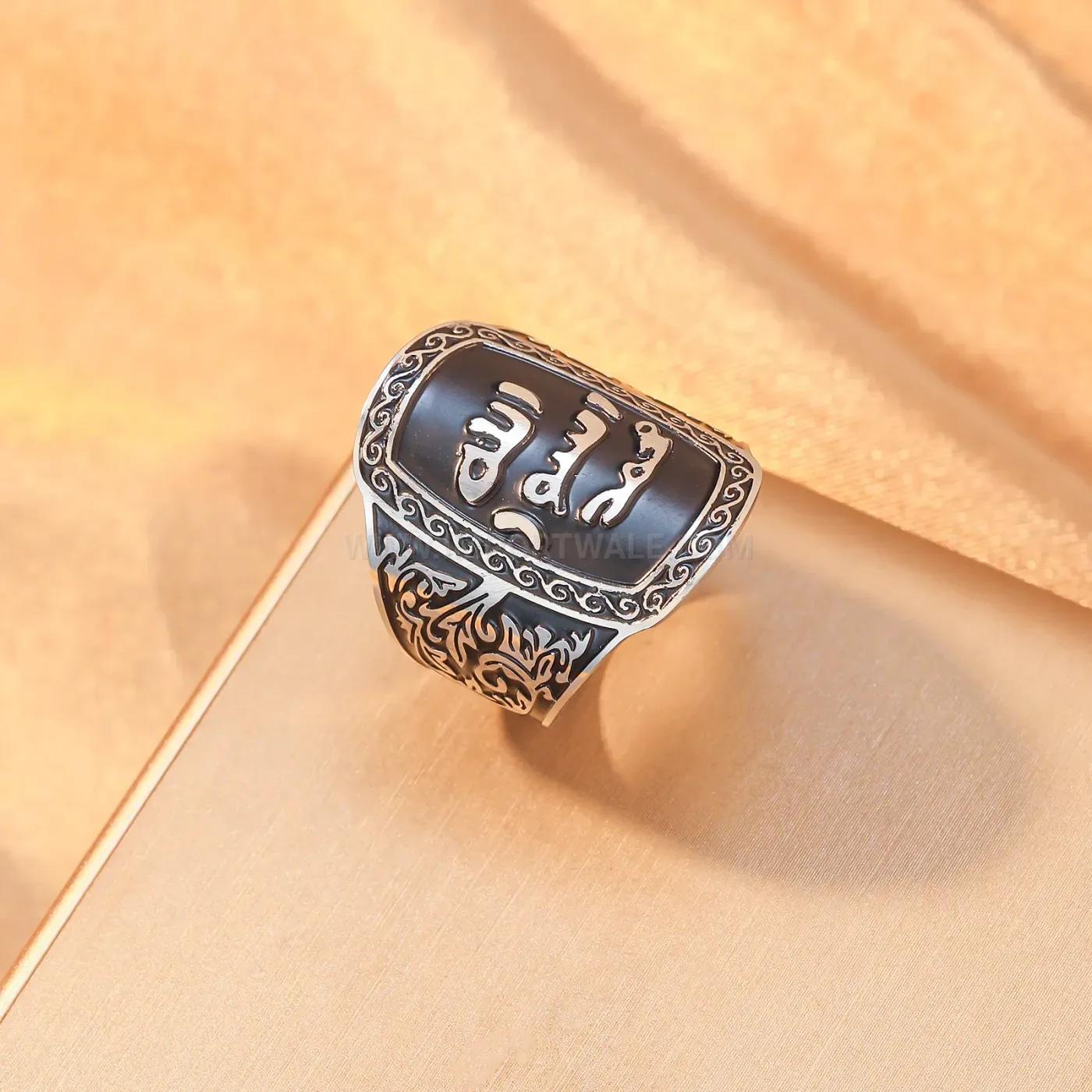 Vintage Stainless Steel Arabic Calligraphy Men Signet Ring