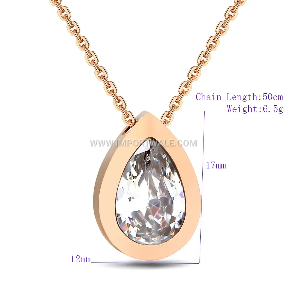 Cubic Zirconia Teardrop Stainless Steel Pendant Necklace