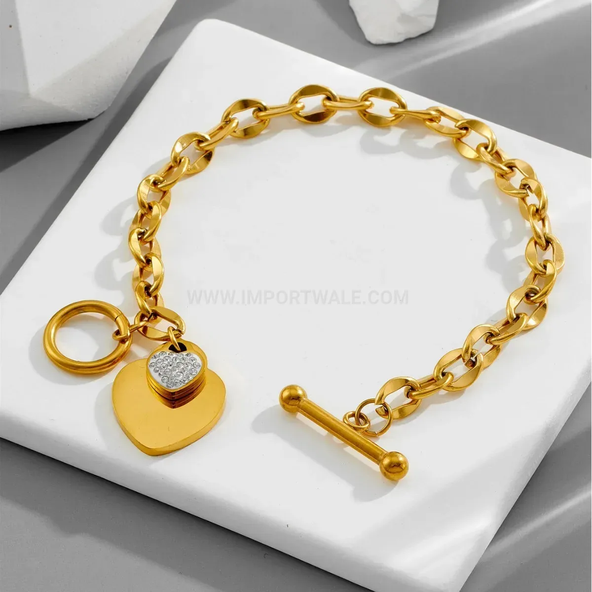 Trendy Heart Charm Titanium Steel Toggle Bracelet