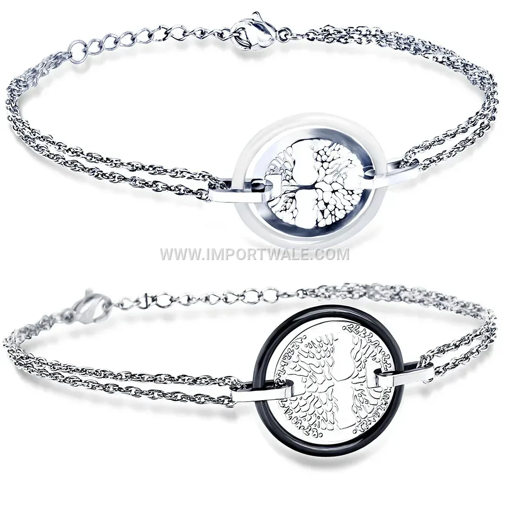 Stainless Steel and Ceramic Cutout Charm Bracelet