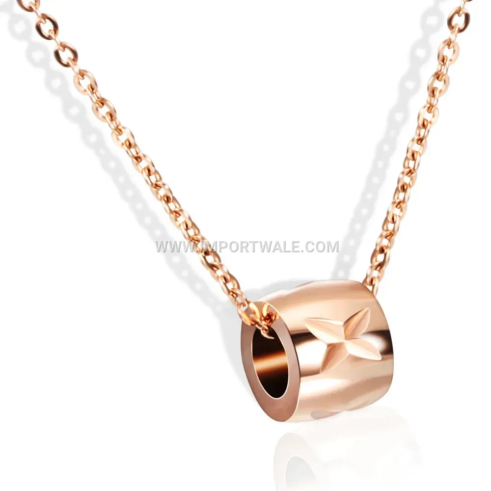 Rose Gold Stainless Steel Circular Pendant Choker Necklace