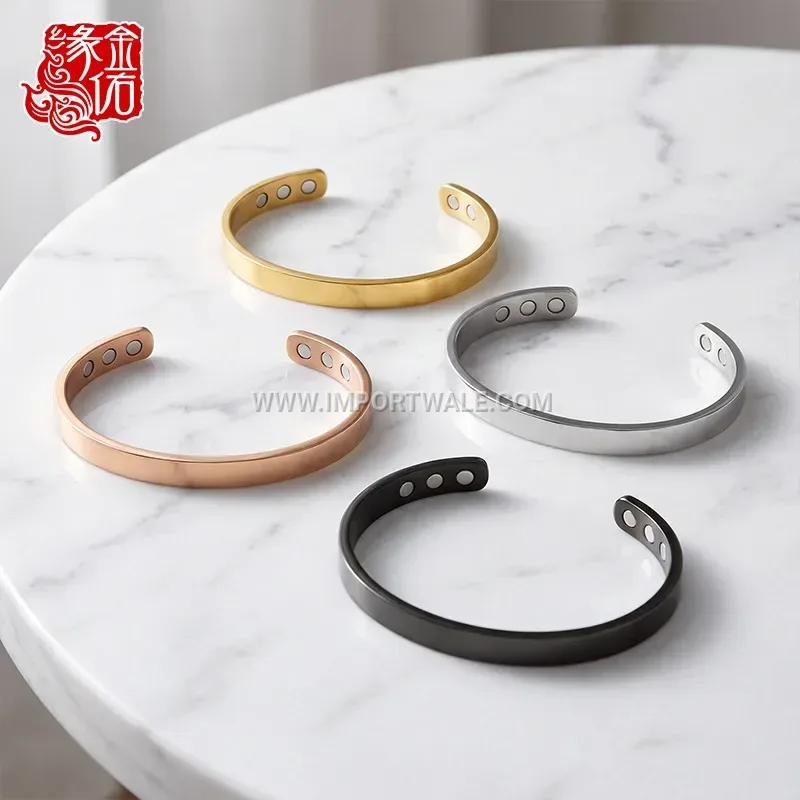 Minimalist Plated Stainless Steel Magnetic C-Shape Bangle