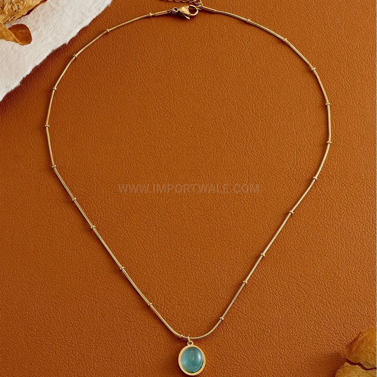 Retro Oval Cat Eye Stone Pendant Titanium Steel Necklace