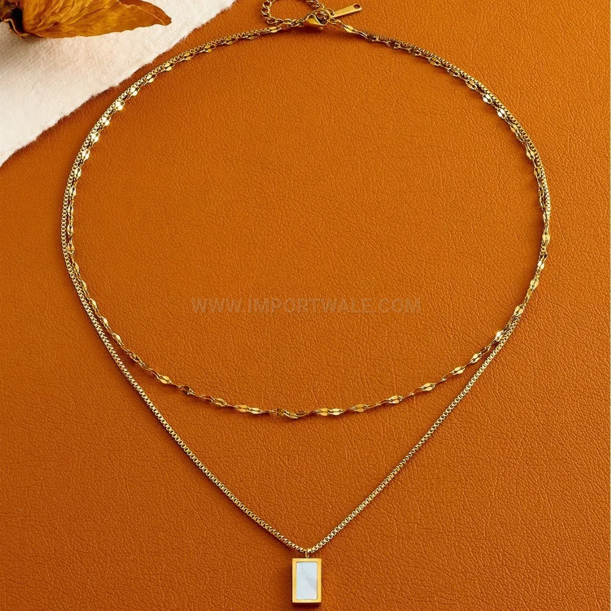Designer Double Layer Geometric White Shell Titanium Steel Necklace