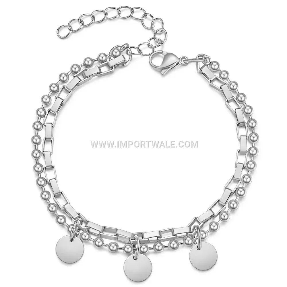 Double Layer Stainless Steel Heart Charm Chain Bracelet