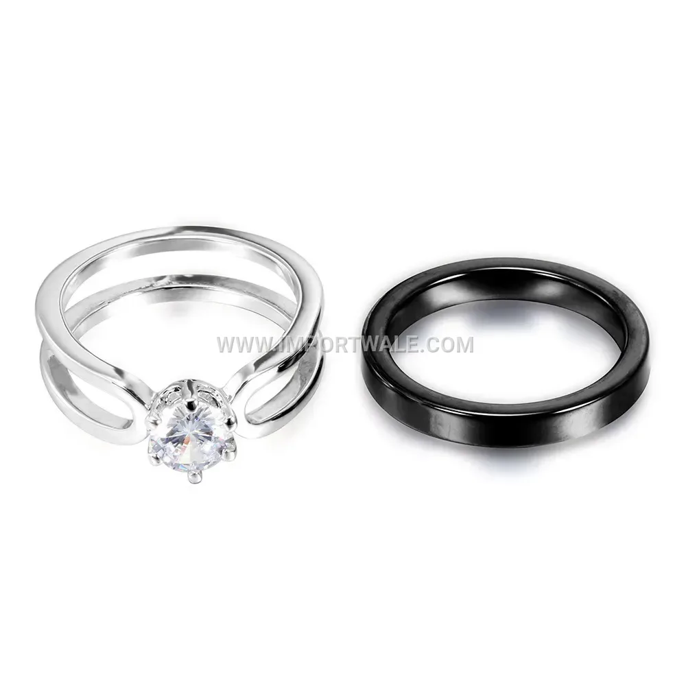 Zircon Inlaid Ceramic Couple Band Ring