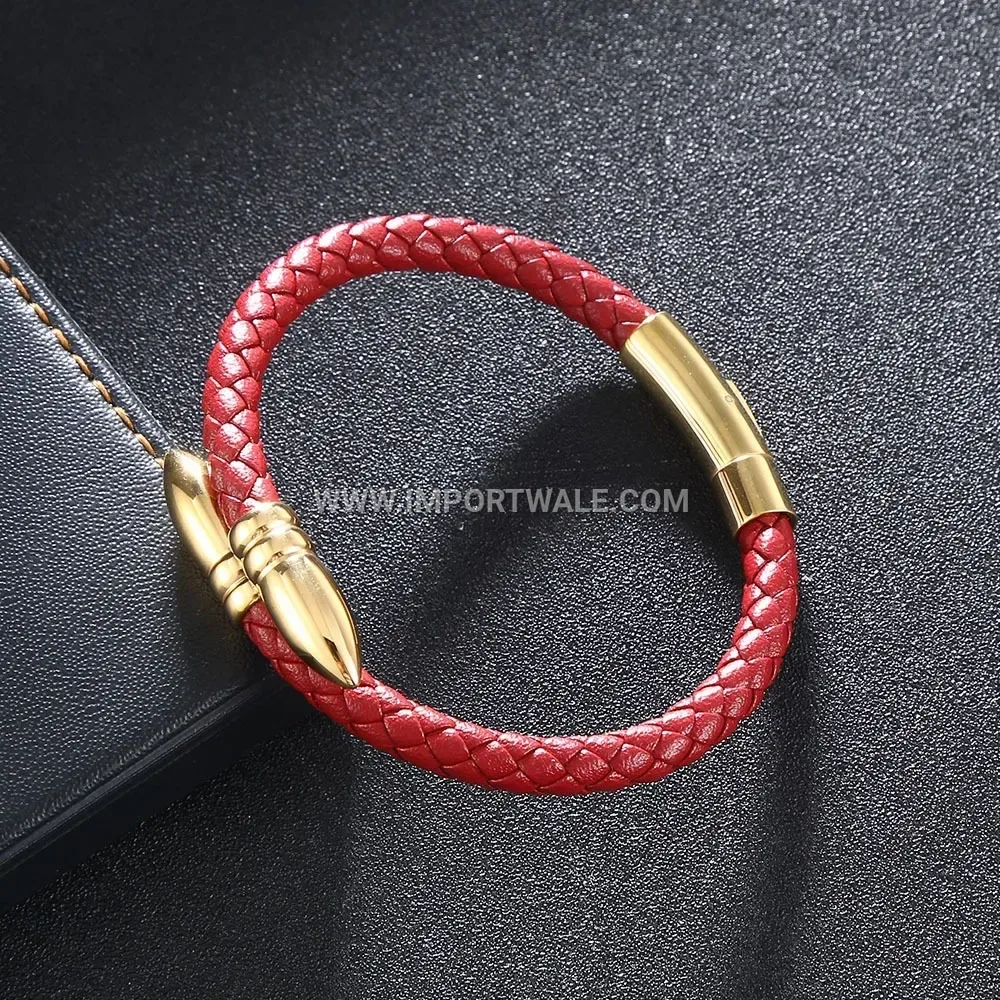 Vibrant Leather Bracelet with Gold-Plated Nail Motif Accent