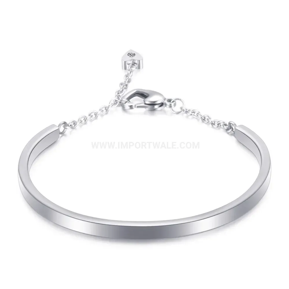 Classic Polished U-Shape Stainless Steel Cuff with Heart Clasp Accent