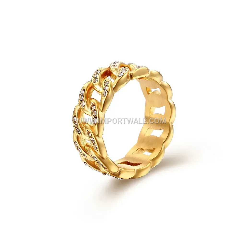 Cuban Chain Stainless Steel Ring with Cubic Zirconia