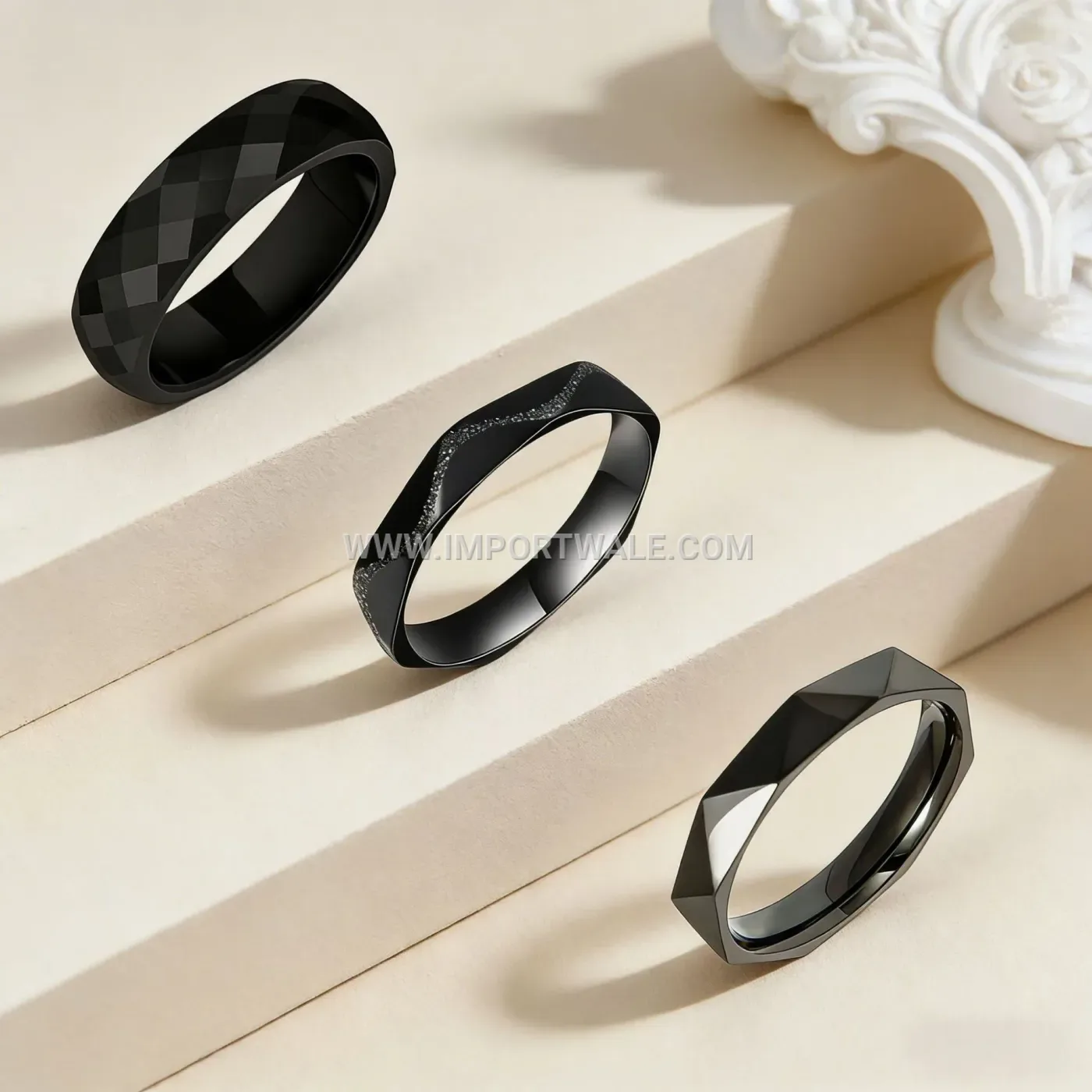 Faceted Geometric Stainless Steel Stacking Ring Set