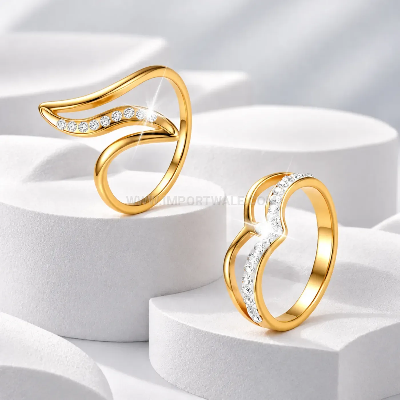 Curved Wave Diamond Stainless Steel Stacking Ring Set