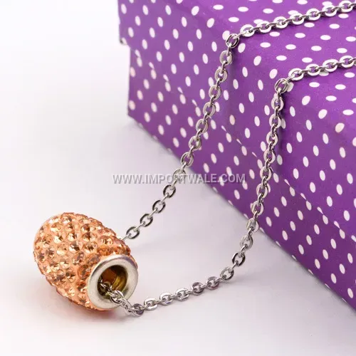 Rhinestone Encrusted Oval Stainless Steel Pendant Necklace