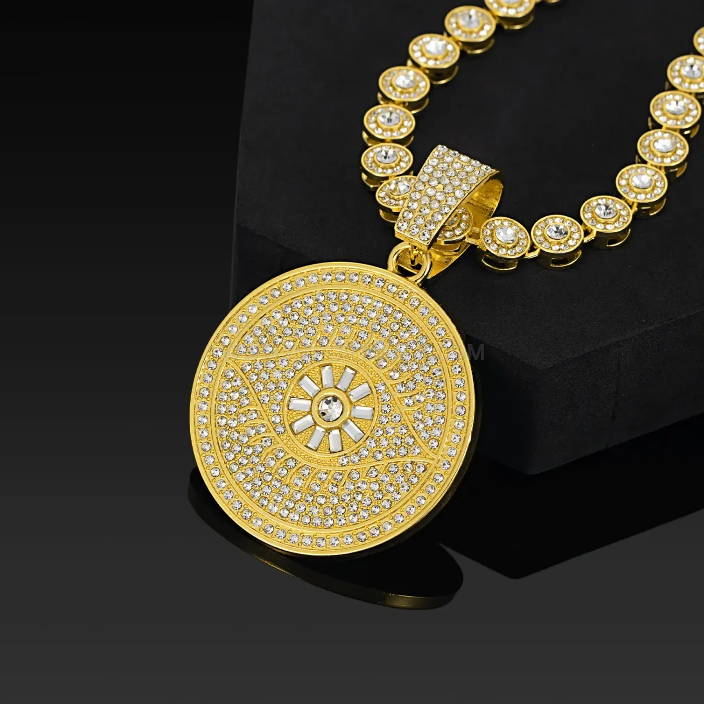 Modern Rhinestone Evil Eye Pendant Alloy Tennis Cuban Necklace