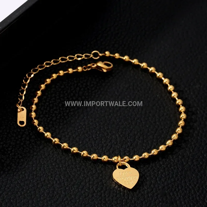 18K Gold Plated Heart Charm Titanium Steel Anklet