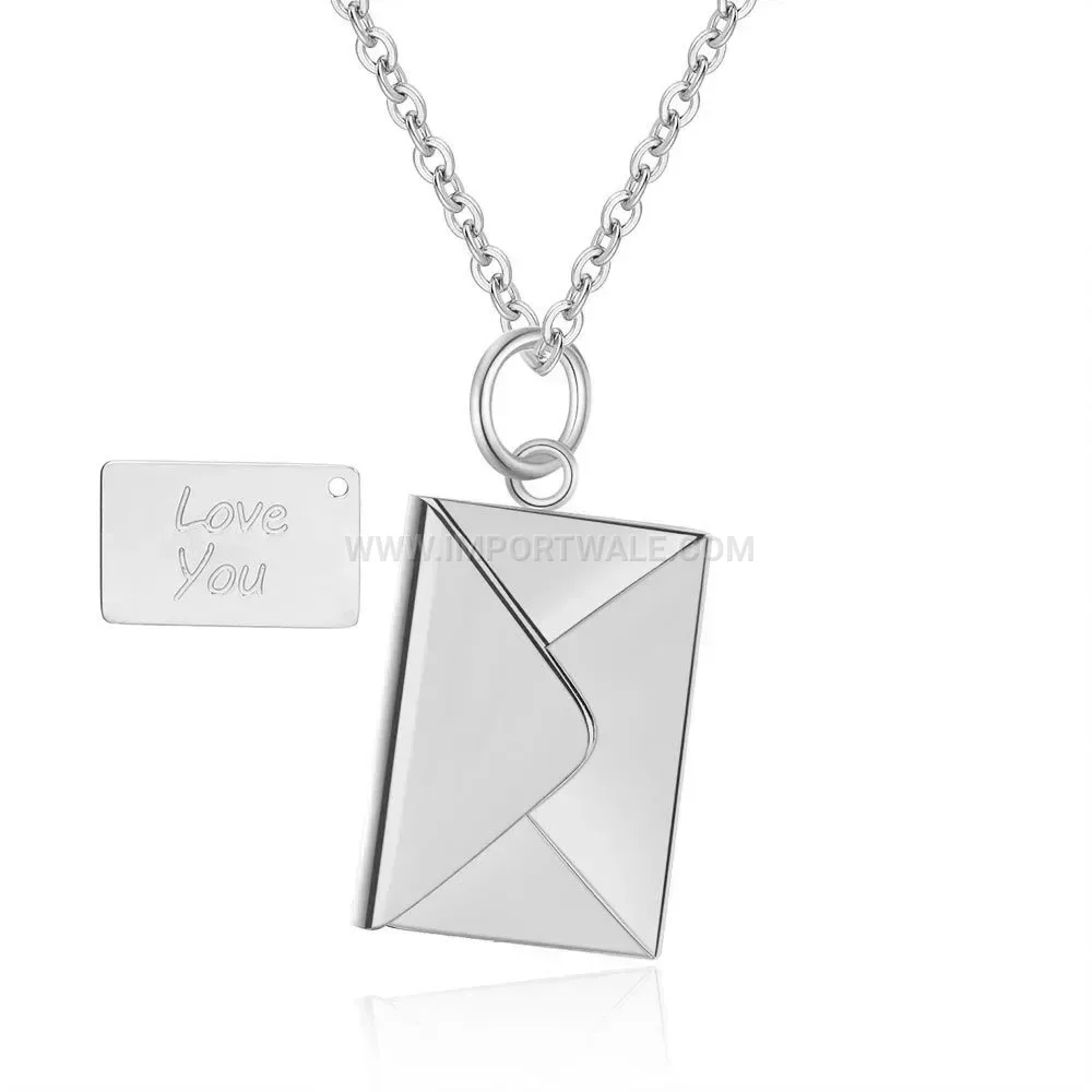 Engravable Stainless Steel Envelope Pendant Clavicle Chain Necklace