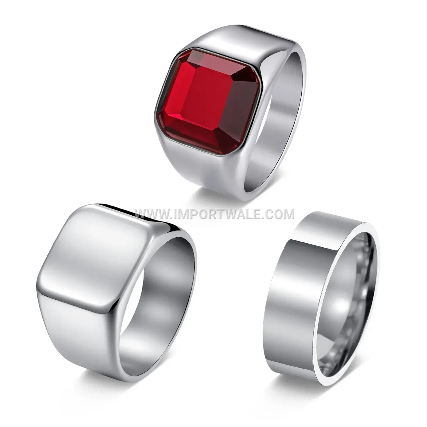 Men Stainless Steel Square Signet Ring with Rhinestone Accents