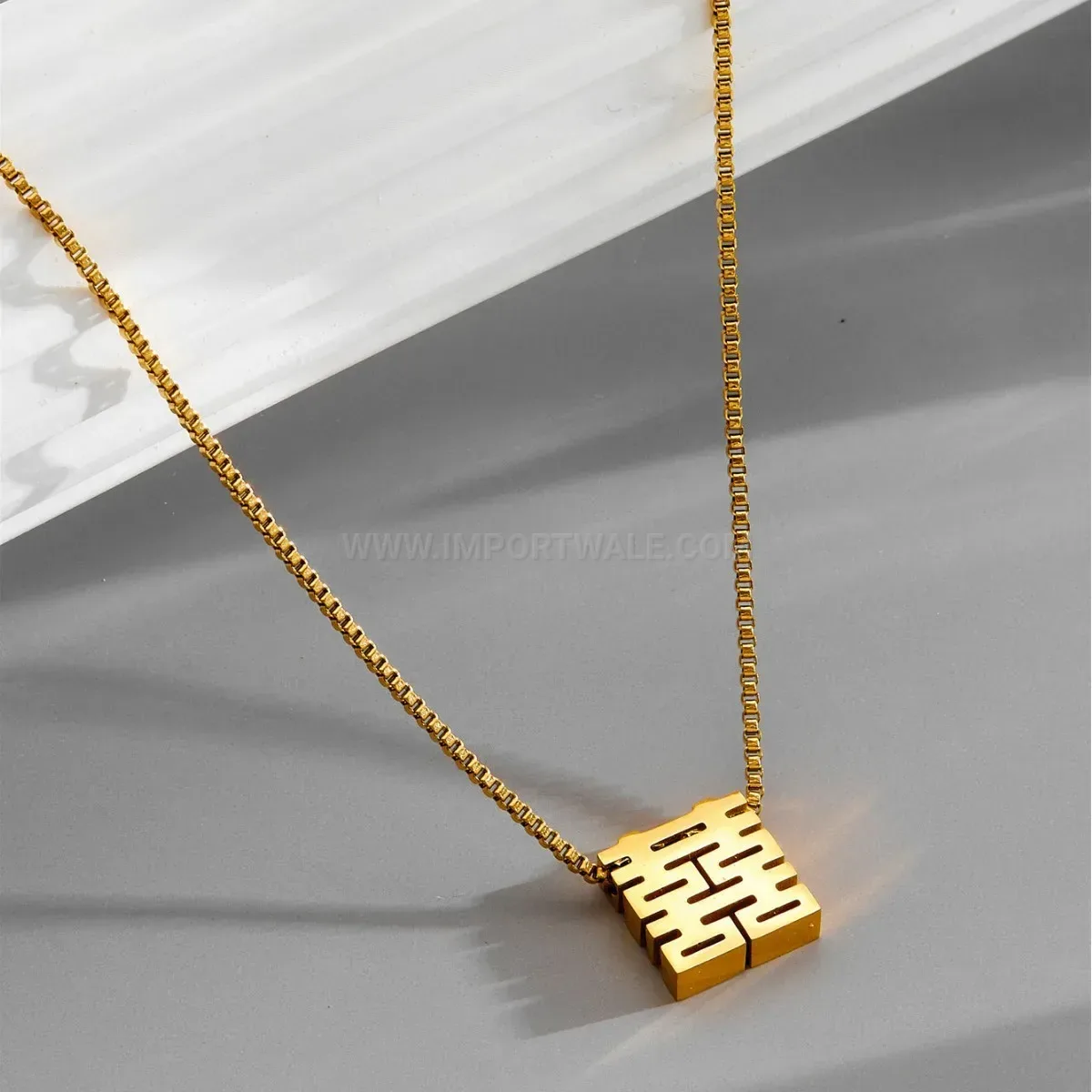 Fashion Gold Plated Titanium Steel Chinese Character Pendant Necklace
