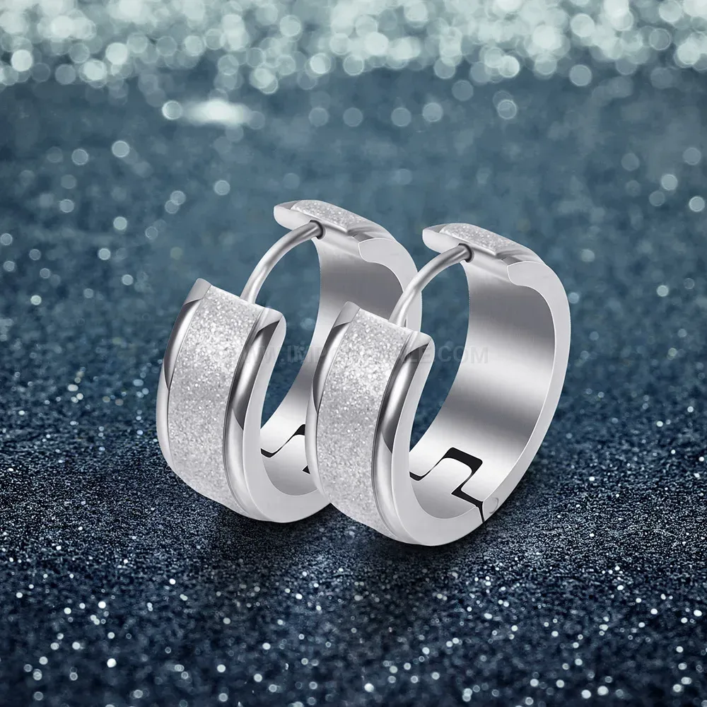 Stylish Frosted Arc Stainless Steel Huggie Hoop Earrings