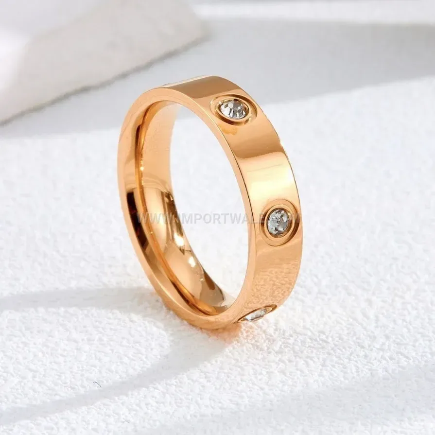 Classic Embedded Gemstone Stainless Steel Band Ring