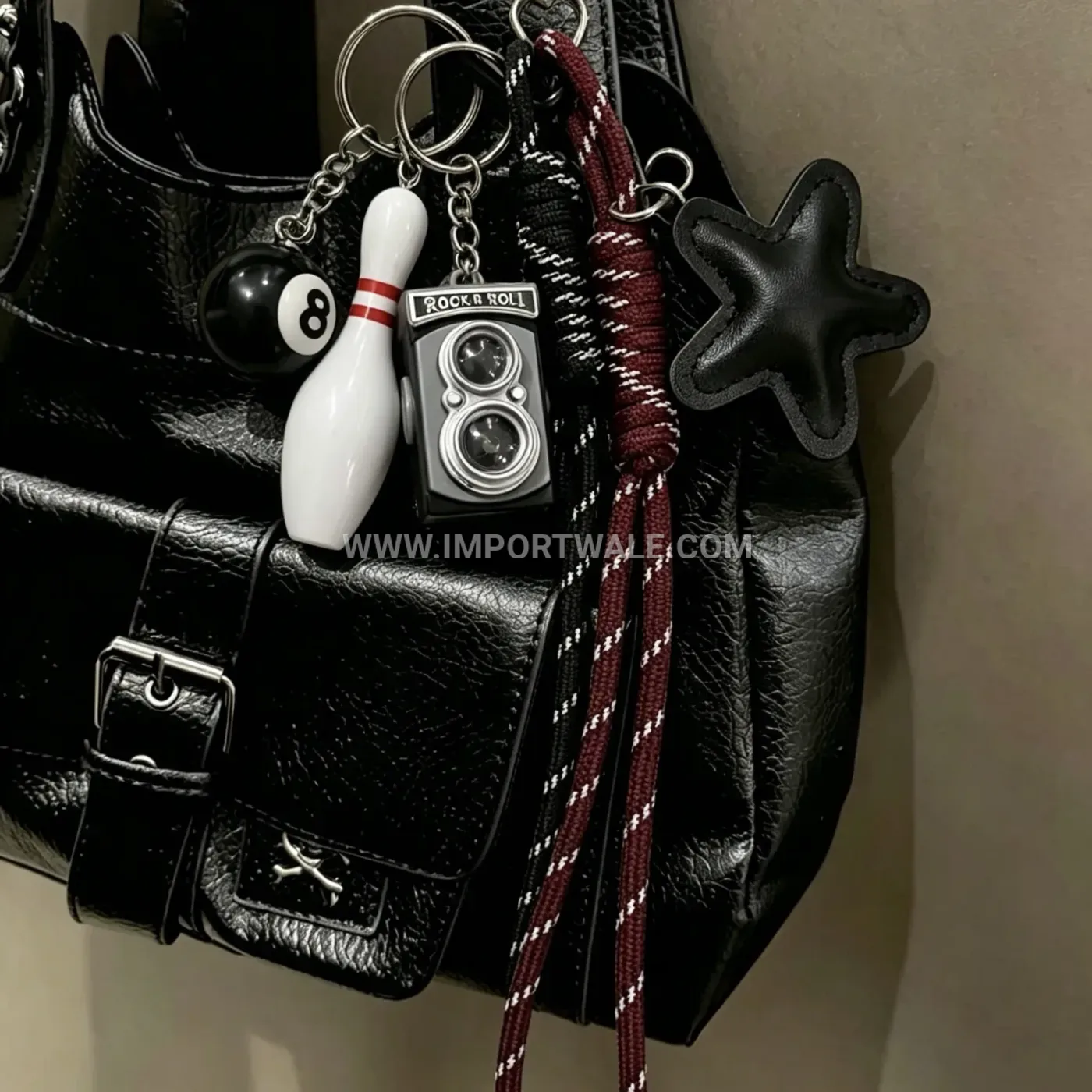 Retro Leather Star and Camera Bag Creative Key chains