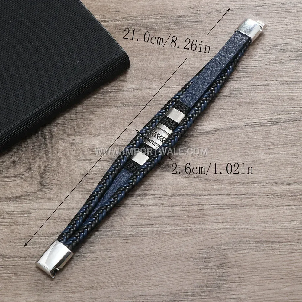 Engraved Wheat Motif PU Leather Magnetic Clasp Bracelet