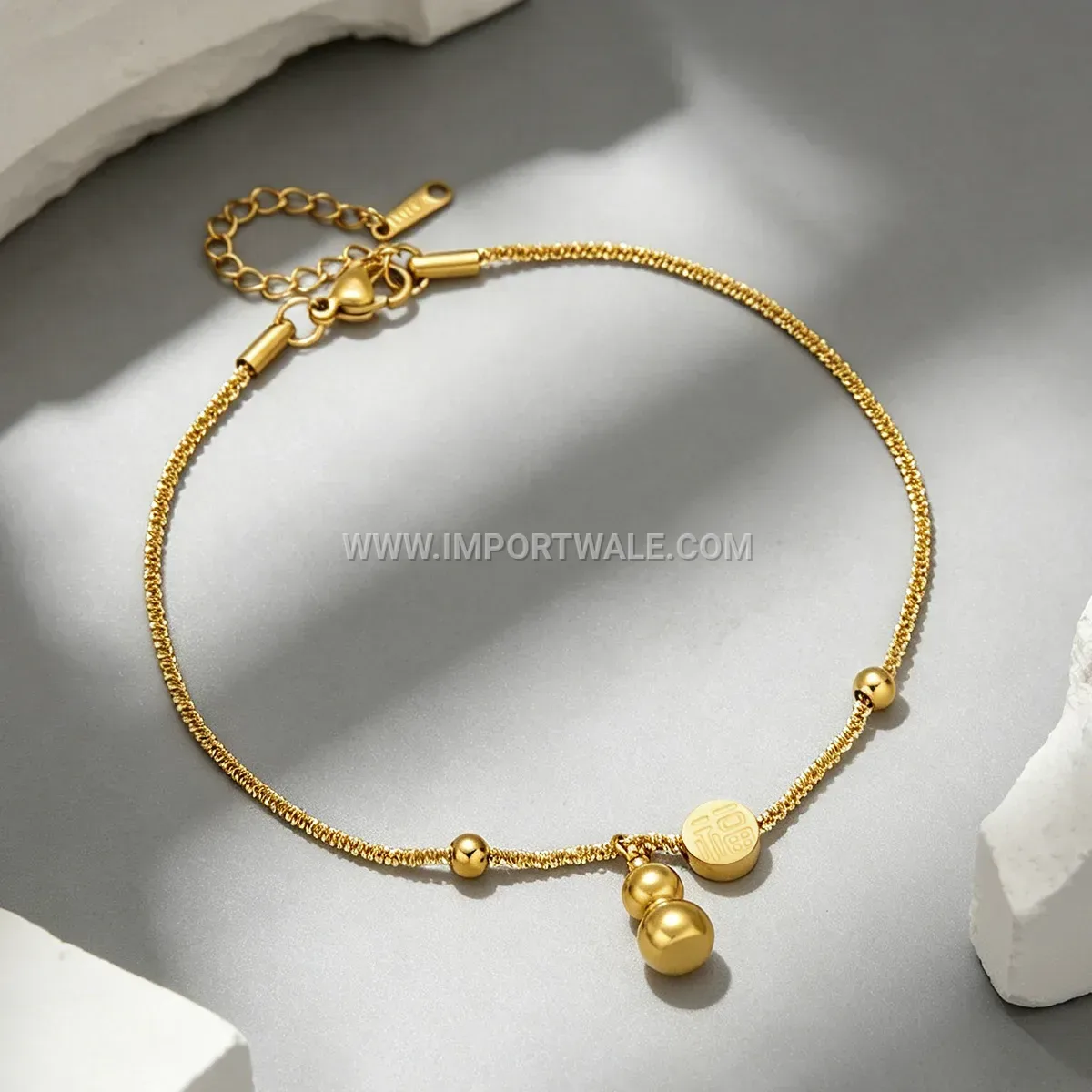 Gourd Blessing Charm Stainless Steel Beaded Anklet