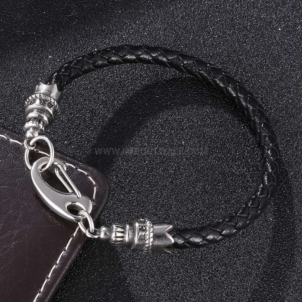 Punk Style Stainless Steel Woven Leather Cord Bracelet