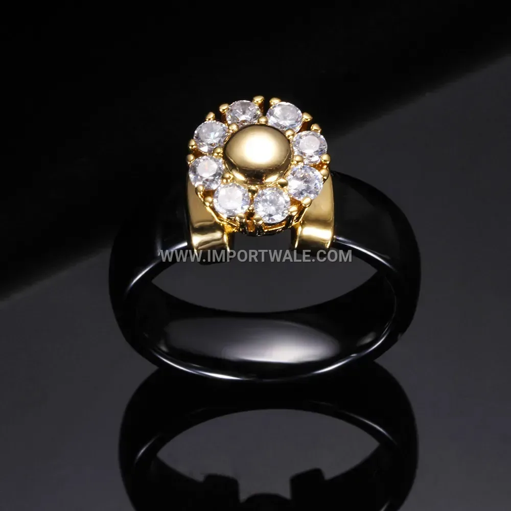 Classic 6mm Round Ceramic Band Ring Inlaid with Zirconia