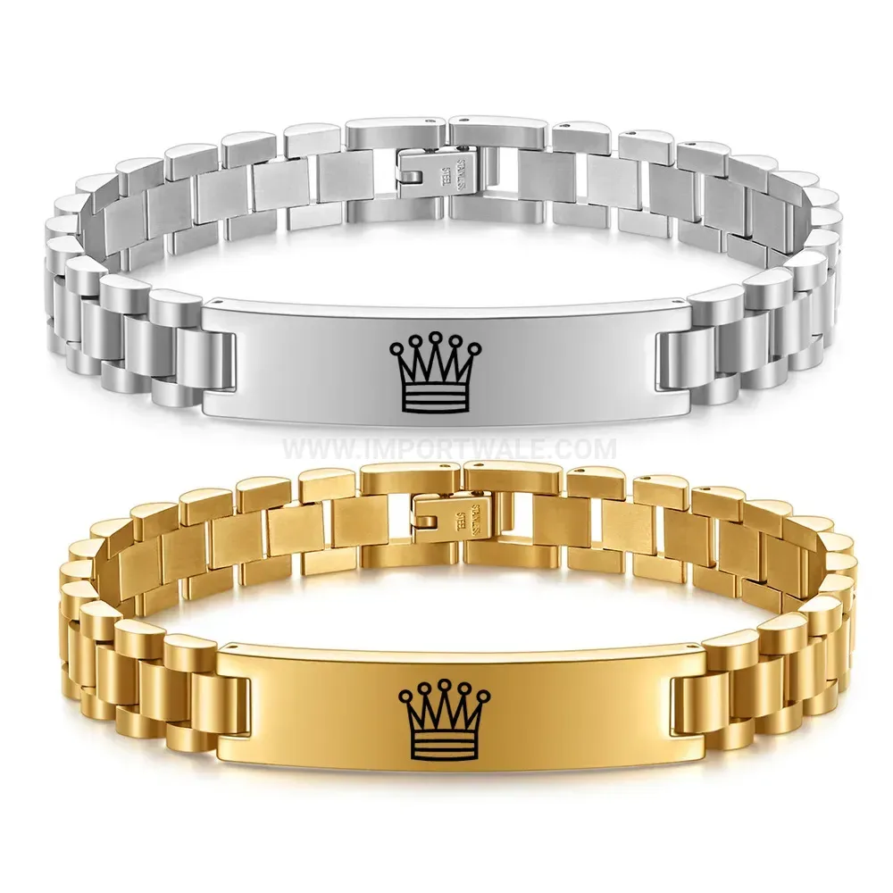 Laser Engraved Crown Stainless Steel Mesh Link Bracelet