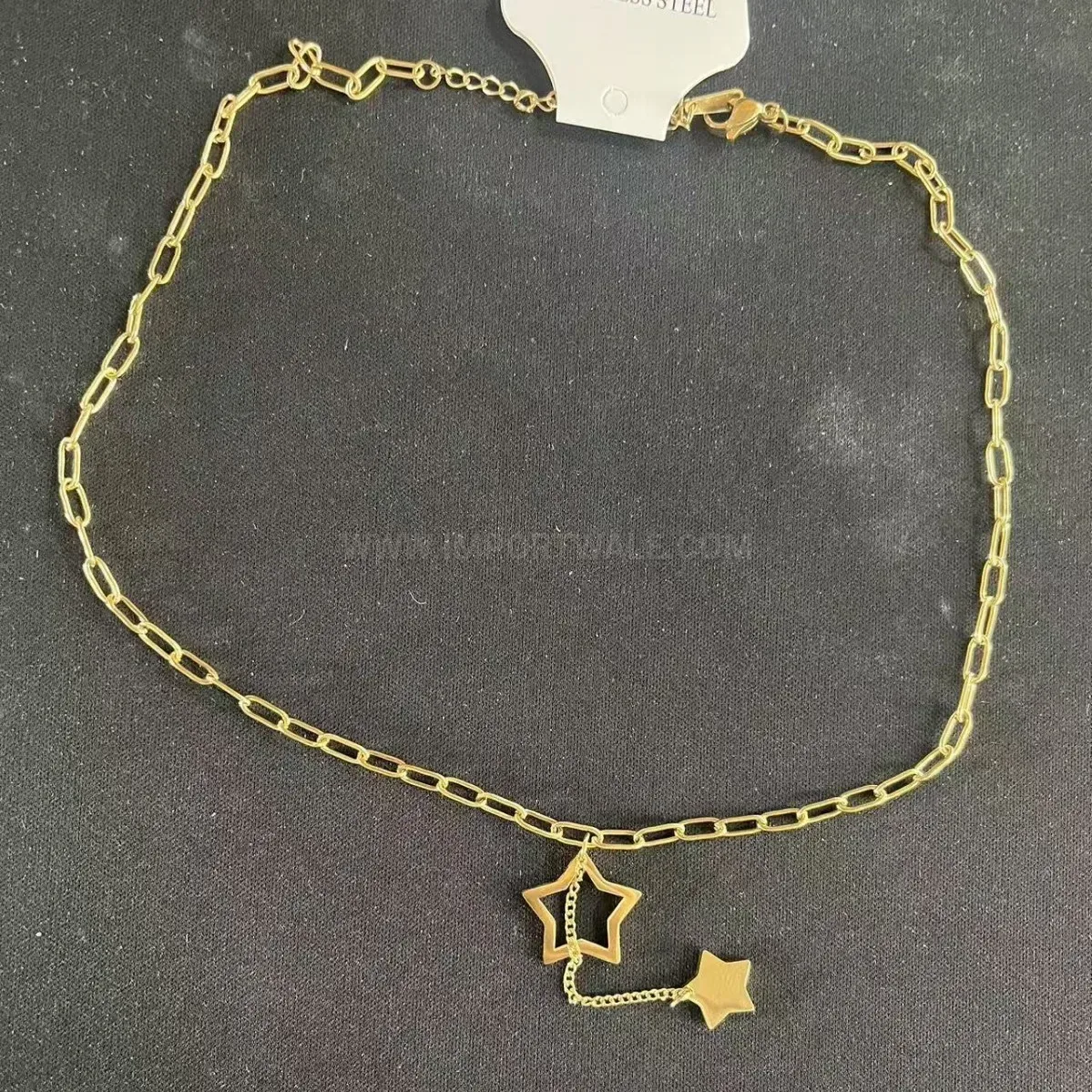 Premium Gold Titanium Steel Pentagram Tassel Chain Clavicle Necklace