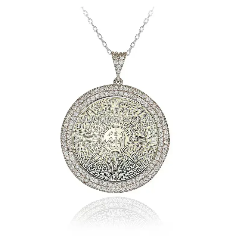 Zircon Inlaid Stainless Steel Quran Pendant Islamic Religious Necklace
