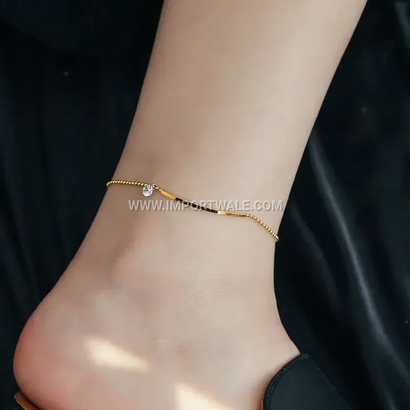 Gold Plated Stainless Steel Smile Zircon Anklet