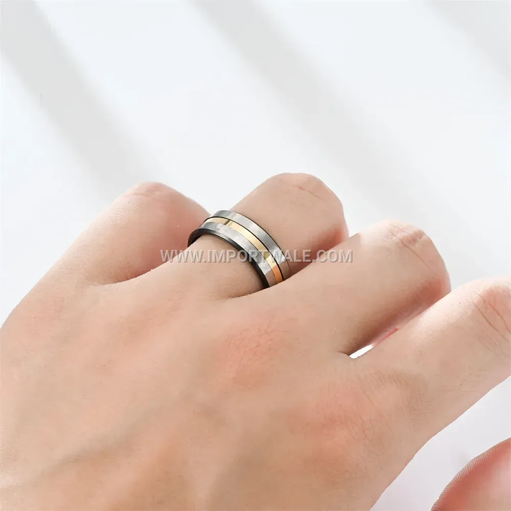 Two-Tone Black and Gold Stainless Steel Band Ring