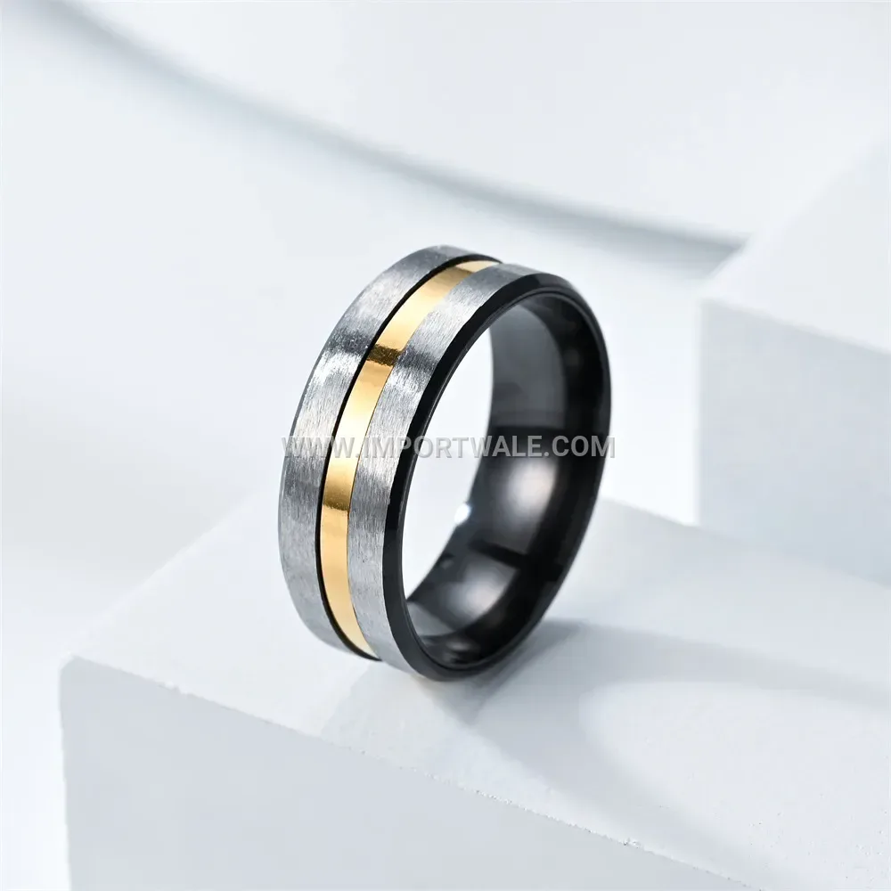 Two-Tone Black and Gold Stainless Steel Band Ring