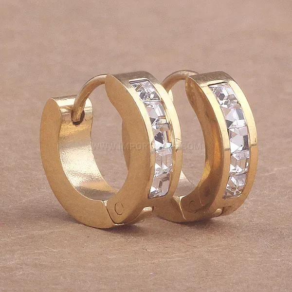 Classic Sleek Single Row Zircon Stainless Steel Huggie Earrings