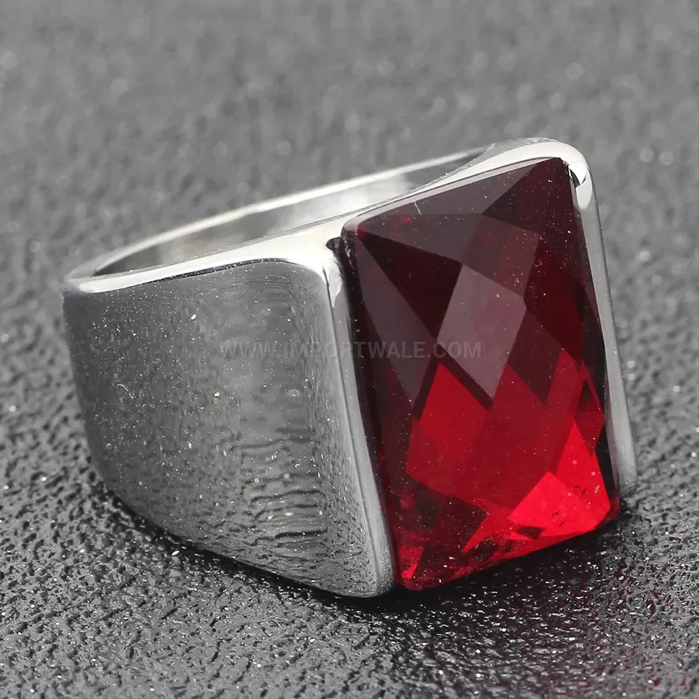 Stylish Substantial Retro Stainless Steel Signet Ring with Gemstone