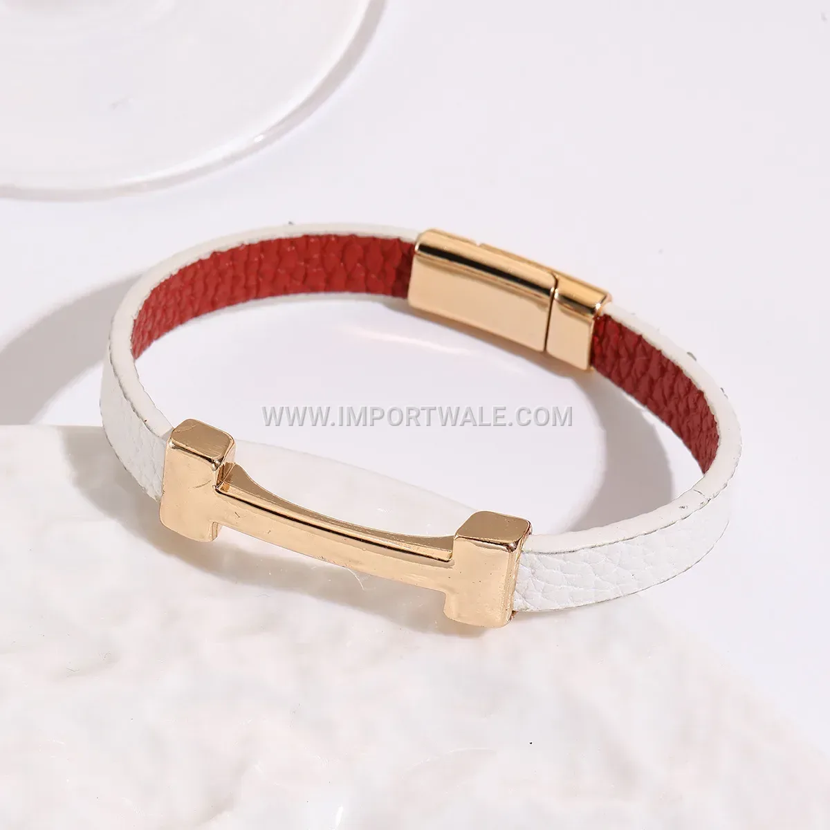 Flat PU Leather and Alloy Geometric Accent Cuff Bracelet