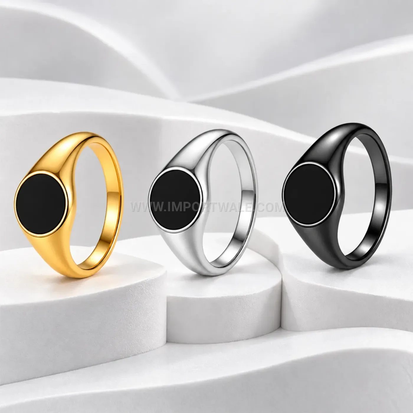 Vintage Black Enamel Stainless Steel Signet Band Ring