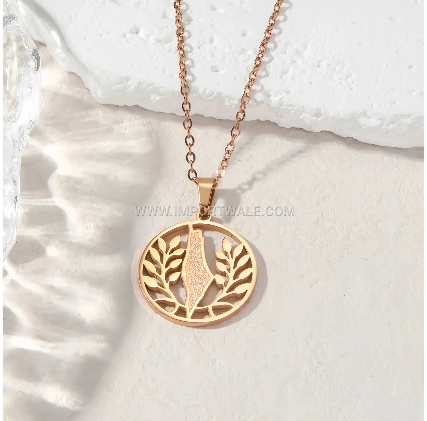 Stainless Steel Tree of Life Palestine Map Islamic Pendant Necklace