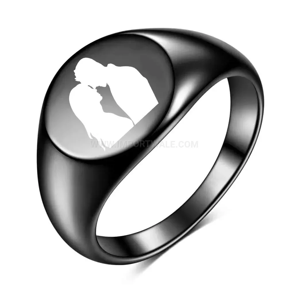 Designer Laser Engraved Symbol Polished Stainless Steel Ring