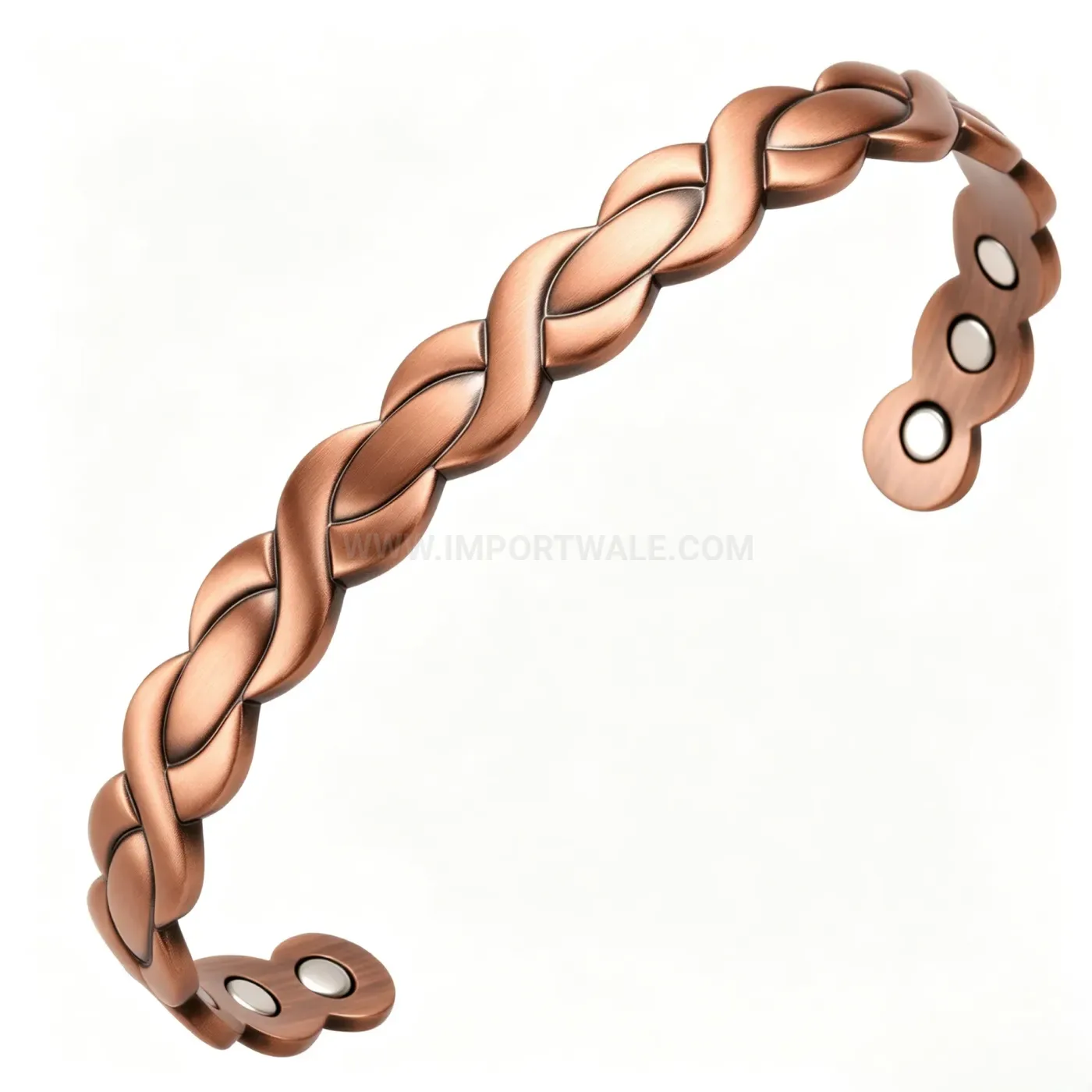 Braided Vintage Red Copper Fish Motif Open Magnetic Cuff Bracelet