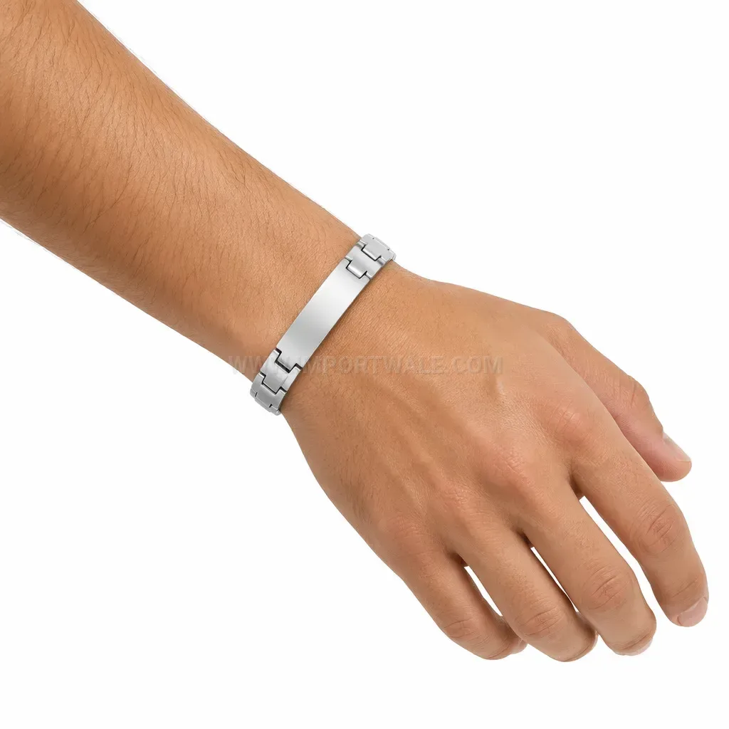 Brushed Two Tone Stainless Steel Curved ID Plate Bracelet