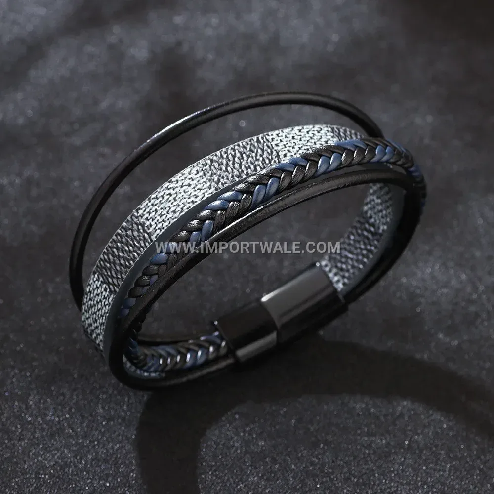 Multi Strand Braided PU Leather Magnetic Wristband Bracelet