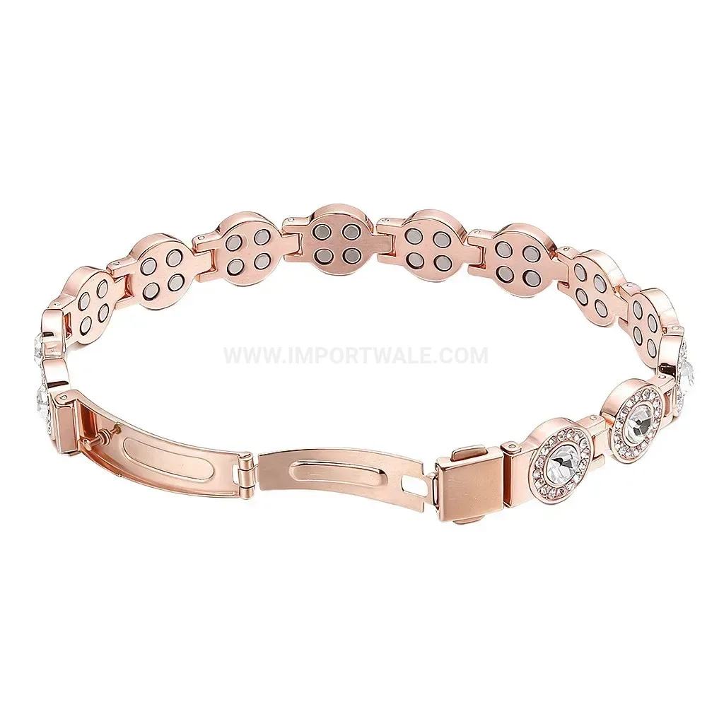 Trendy Rose Gold Plated Copper Crystal Magnetic Energy Bracelet